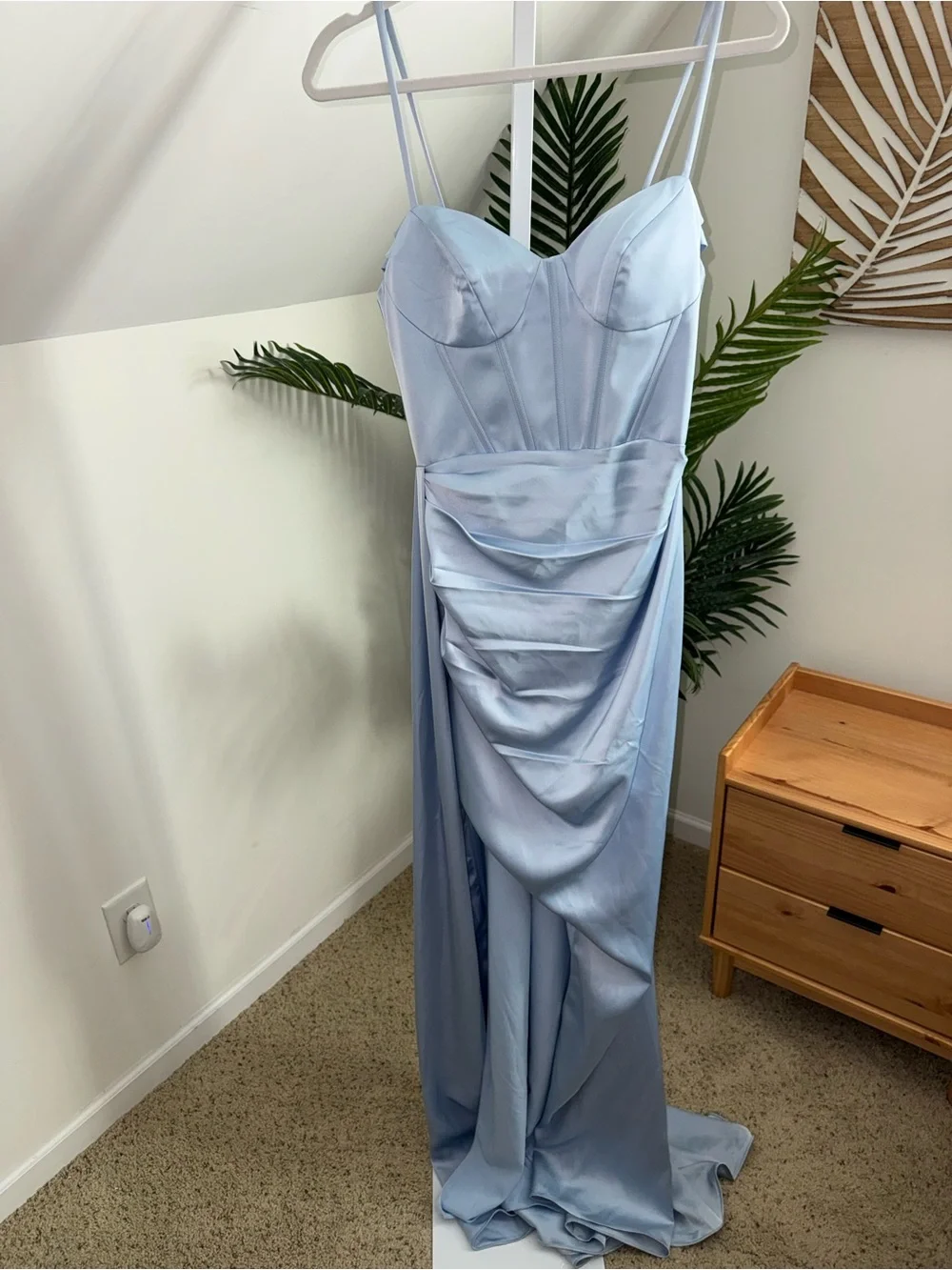 Rene Ruiz crepe speghetti sky blue Draped Gown‎ size 2